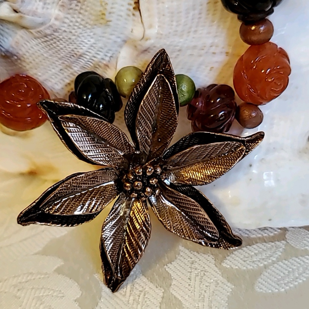 Cookie Lee Wood and Copper Flower Necklace